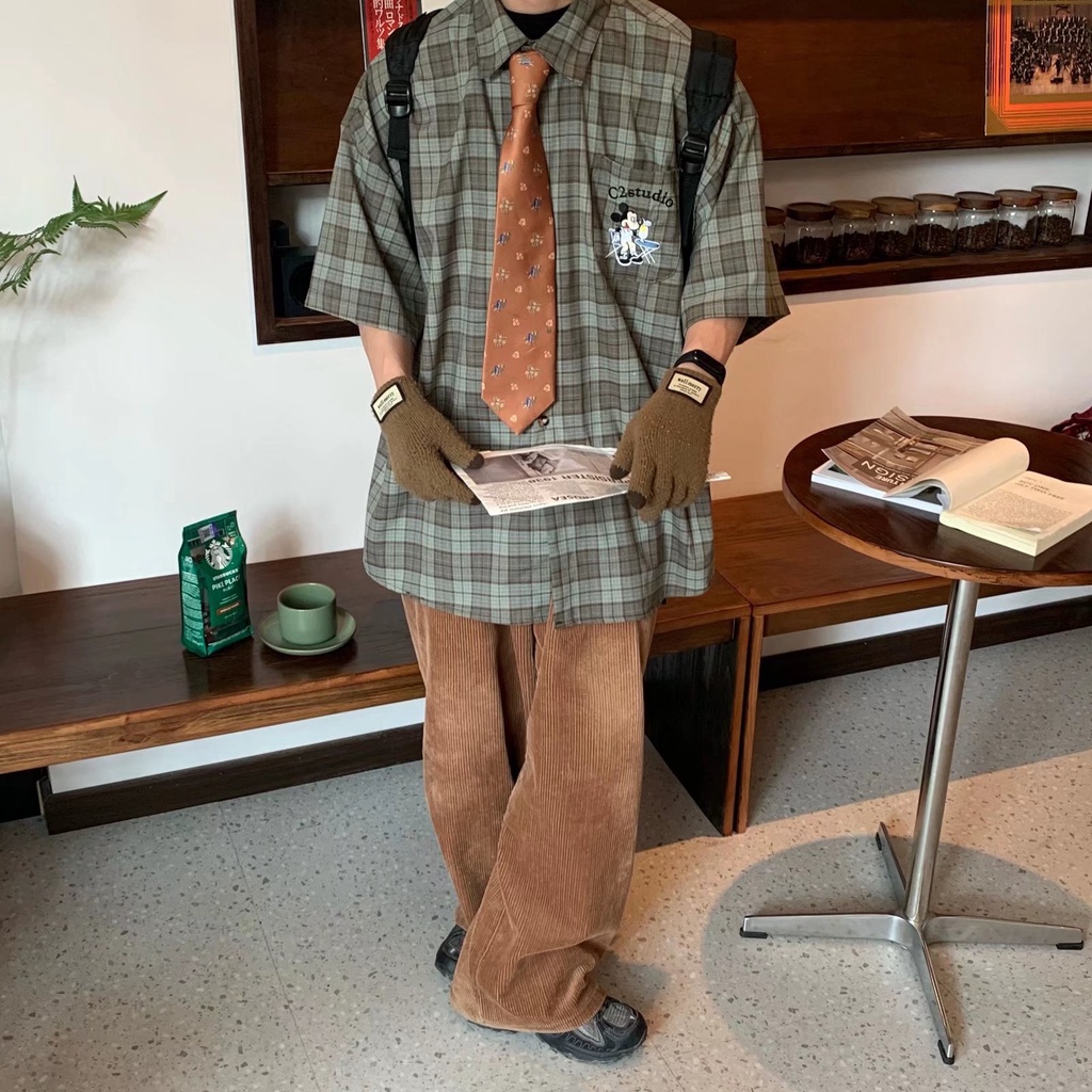 Áo Sơ Mi Tay Dài Dáng Rộng Họa Tiết Kẻ Sọc Màu Xanh Lá Phong Cách Hàn Quốc Thời Trang Mùa Hè Cho Nam