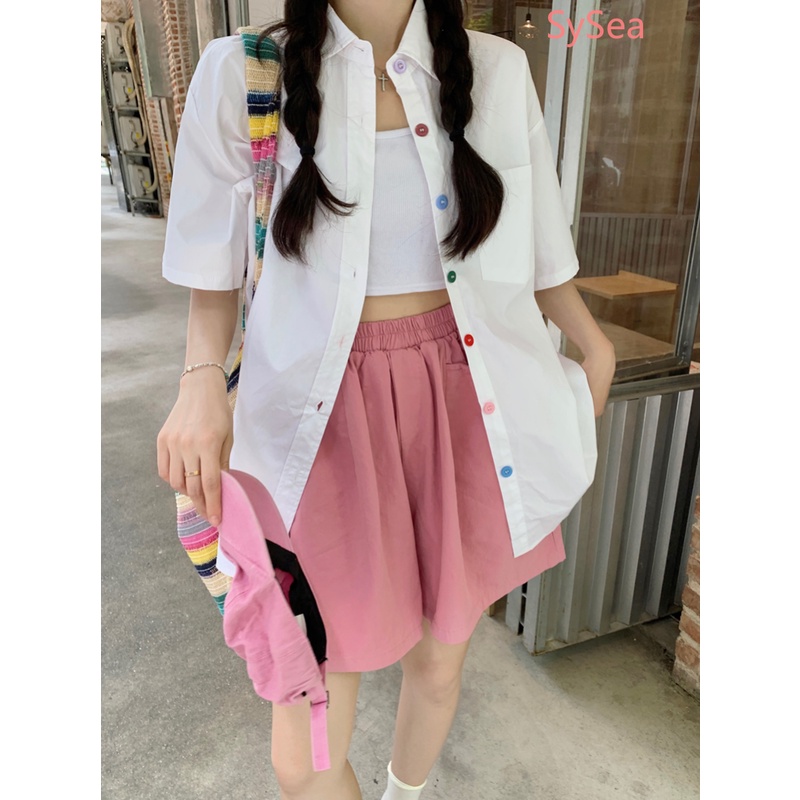 Áo Sơ Mi Tay Ngắn Dáng Rộng Cài Nút Nhiều Màu Thời Trang Mùa Hè Cho Nữ
