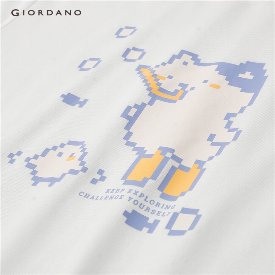 Áo thun cotton GIORDANO 05393205 tay ngắn in hình mèo dễ thương cho nữ