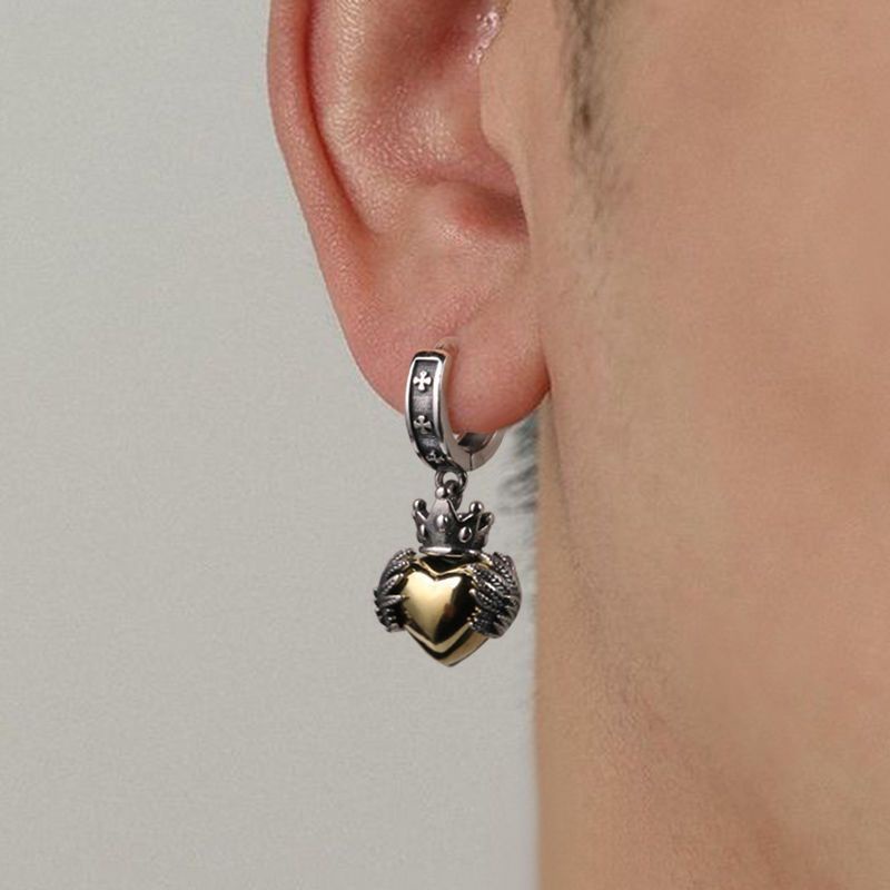 Khuyên Tai Hình Trái Tim Bay Phong Cách Âu Mỹ Cổ Điển Thiết Kế Mới Cao Cấp Dành Cho Nam Nữ