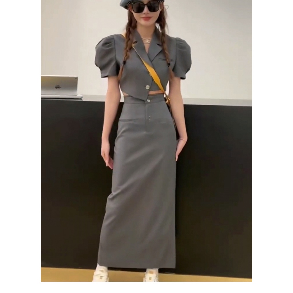Set Áo Tay Phồng Và Chân Váy Lưng Cao Thời Trang Dành Cho Nữ