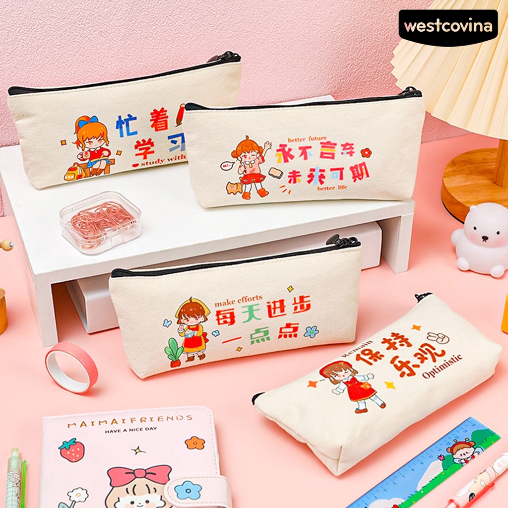 [WSTN]✎Túi Đựng Bút Có Khóa Kéo Họa Tiết Hoạt Hình Dễ Thương