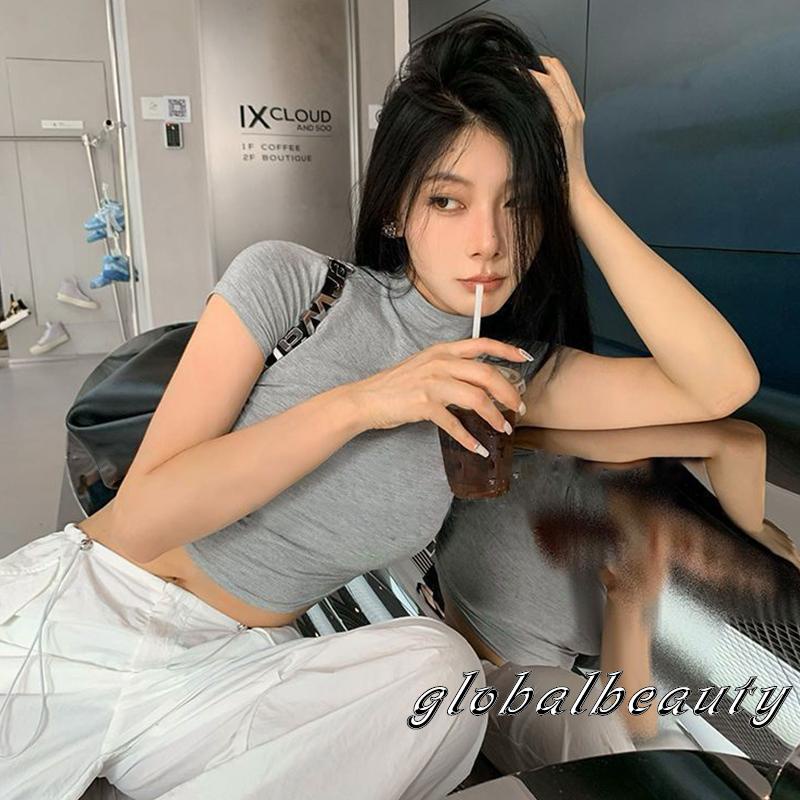 Áo Croptop Tay Ngắn Màu Sắc Đơn Giản Dành Cho Nữ