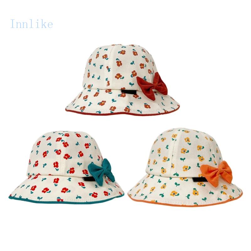 Nón Vành Mềm Mại Chống Nắng Đính Nơ In Hoa Cho Bé Gái Sơ Sinh