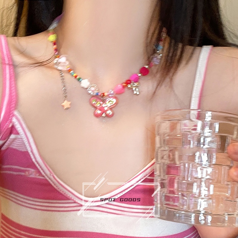 Dopamine Vòng cổ Xỏ Hạt Nhiều Màu Sắc Mặt Hình Bướm Dễ Thương Ngọt Ngào Cho Chị Em Gái