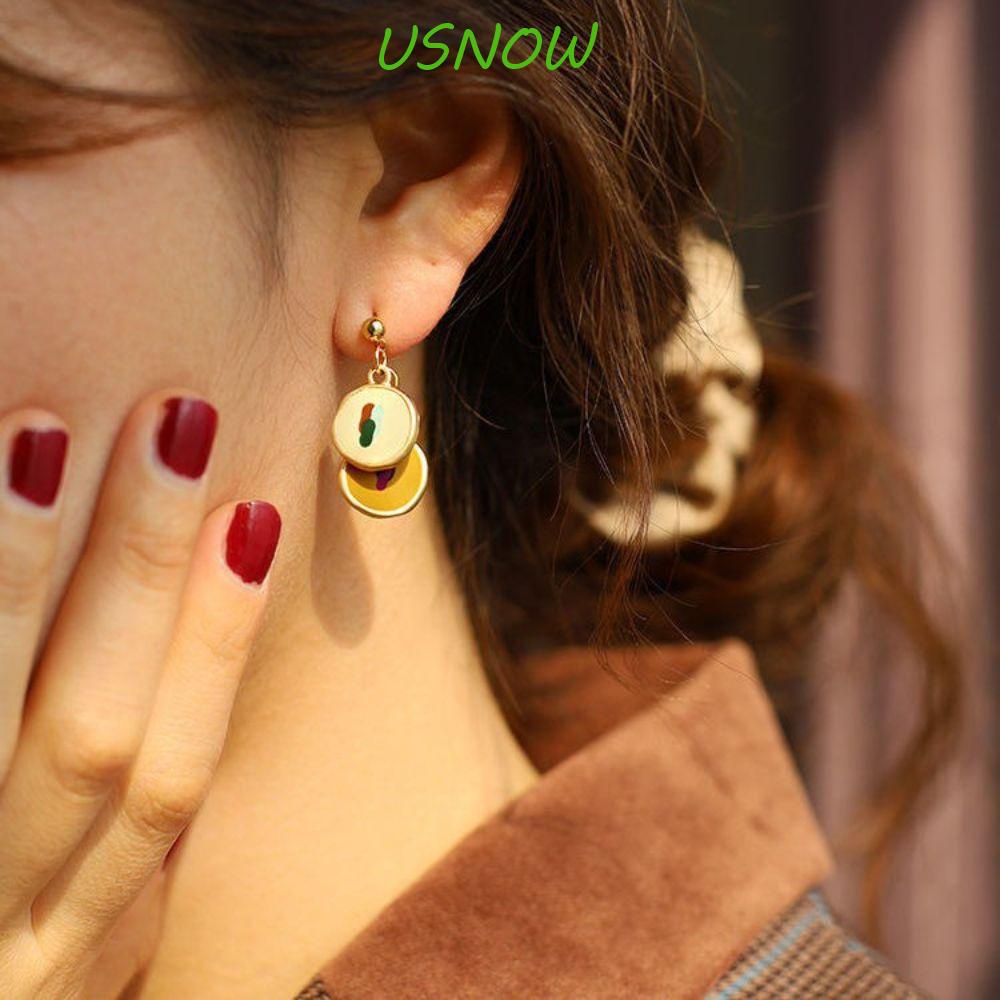 USNOW Khuyên Tai Bất Đối Xứng Bằng Kim Loại Màu Sắc Thời Trang