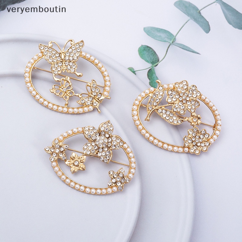 Ghim Cài Áo Hình Tròn Đính Ngọc Trai / Bướm / Hoa Thời Trang Chống Ánh Sáng