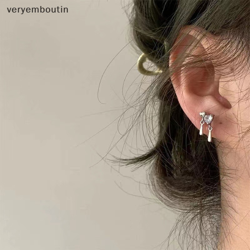 1 Đôi Bông Tai Bạc Hình Trái Tim Đính Đá Thời Trang Hàn Quốc Dành Cho Nữ