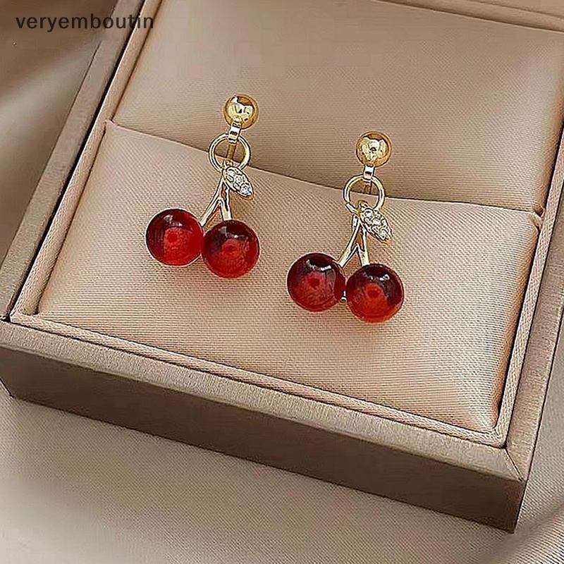 Bộ Vòng cổ + Bông Tai Hình Quả Cherry Đỏ Thời Trang Cá Tính Cho Nữ