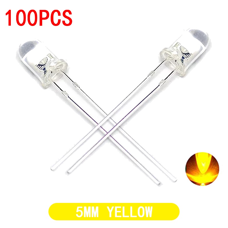 Set 100 Đèn LED Trong Suốt Ánh Sáng Trắng / Xanh Lá / Vàng 5mm 100M Chuyên Dụng
