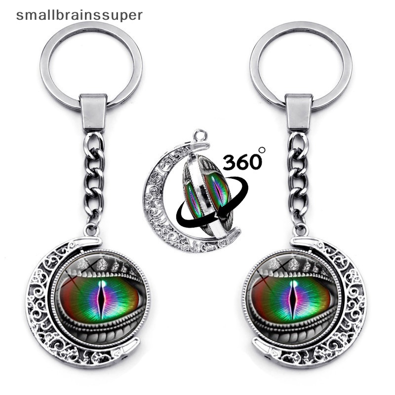 Smallbrainssuper Móc Khóa Hai Mặt Đính Đá Mặt Trăng Thời Trang Vintage Sáng Tạo SBS