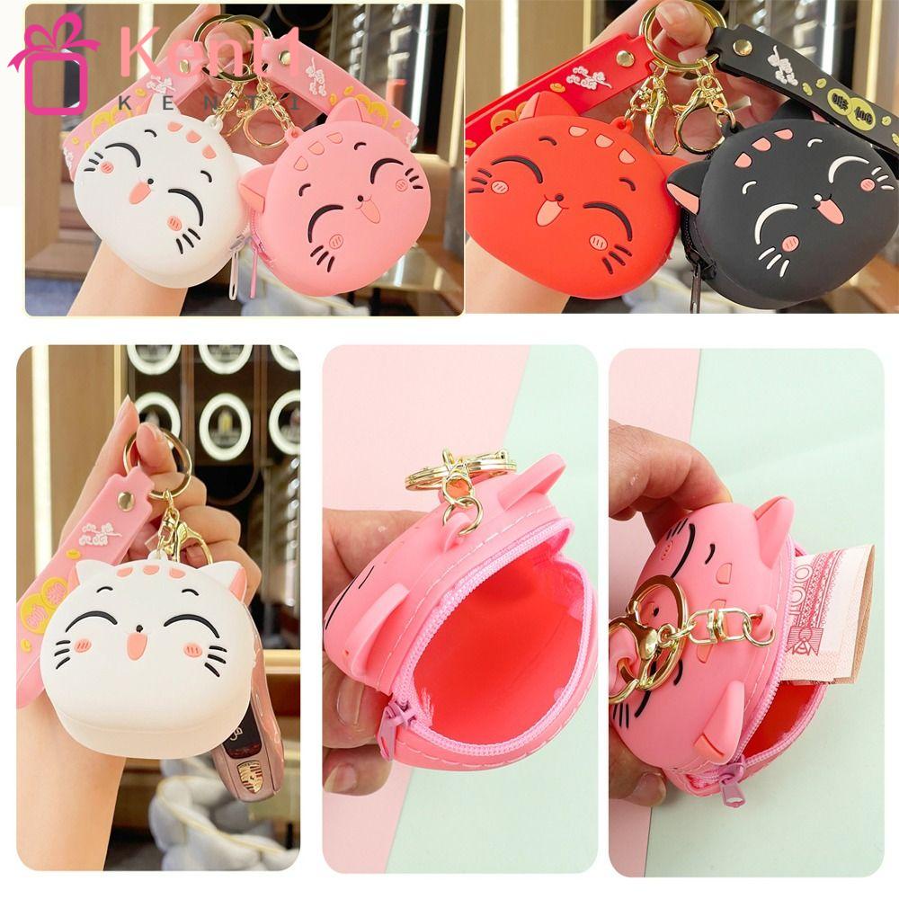 KENT1 Túi Silicone Đựng Tai Nghe / Tiền Xu Hình Mèo Dễ Thương