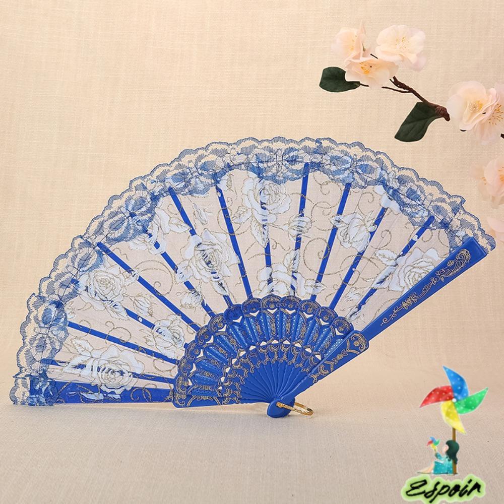 ESPO Set 2 Quạt Xếp Cầm Tay Màu Đỏ / Xanh Lam / Trắng Phong Cách Retro Thanh Lịch Cho Nữ