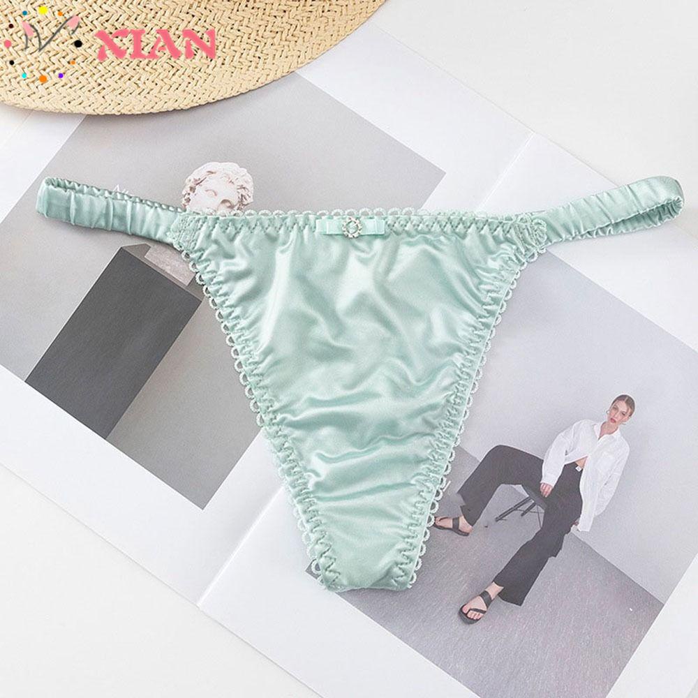 XIANTIN Quần Lót Lưng Thấp Vải Satin Mềm Mại Thoáng Khí Đính Nơ Xinh Xắn Cho Bạn Gái