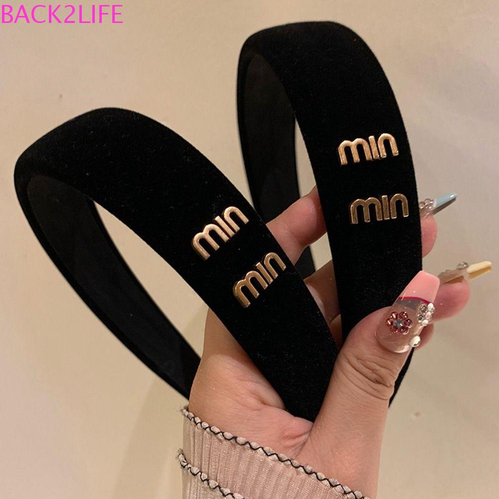 BACK2LIFE Băng đô cài tóc rửa mặt Bằng Nhung Màu Đen In Chữ Phong Cách Hàn Quốc