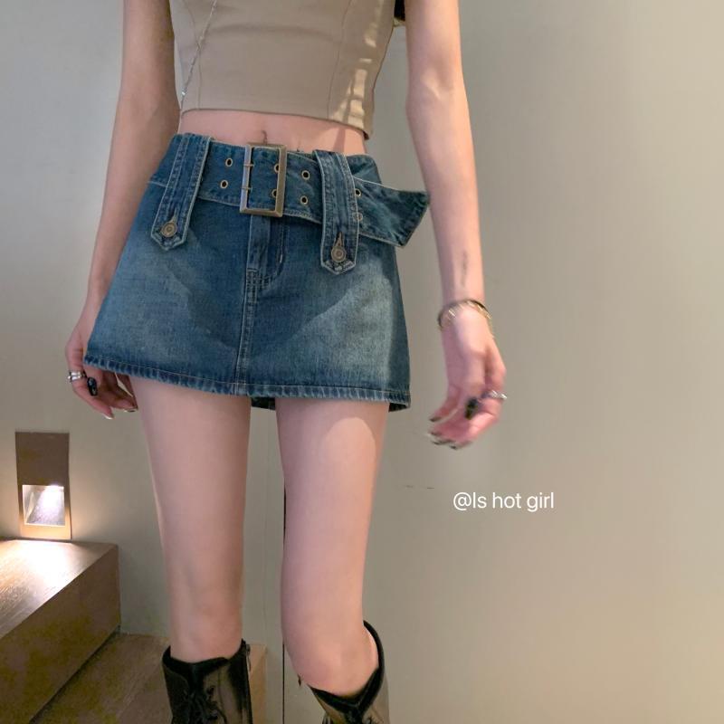 Popdiva Chân Váy bò jean chân  váy chữ a  American retro style 2023 NEW 071818