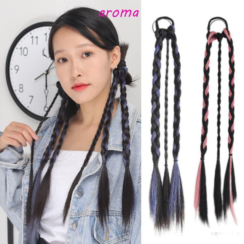AROMA Tóc Giả Thắt Bím Đuôi Ngựa Bằng Sợi Chịu Nhiệt Tự Nhiên Dễ Thương Thời Trang Cho Nữ