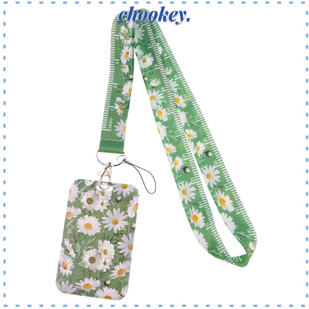 CHOOKEY Dây Đeo Thẻ ID / Huy Hiệu Màu Trắng Họa Tiết Hoa Cúc Kèm Móc Khóa Tiện Dụng Cho Văn Phòng