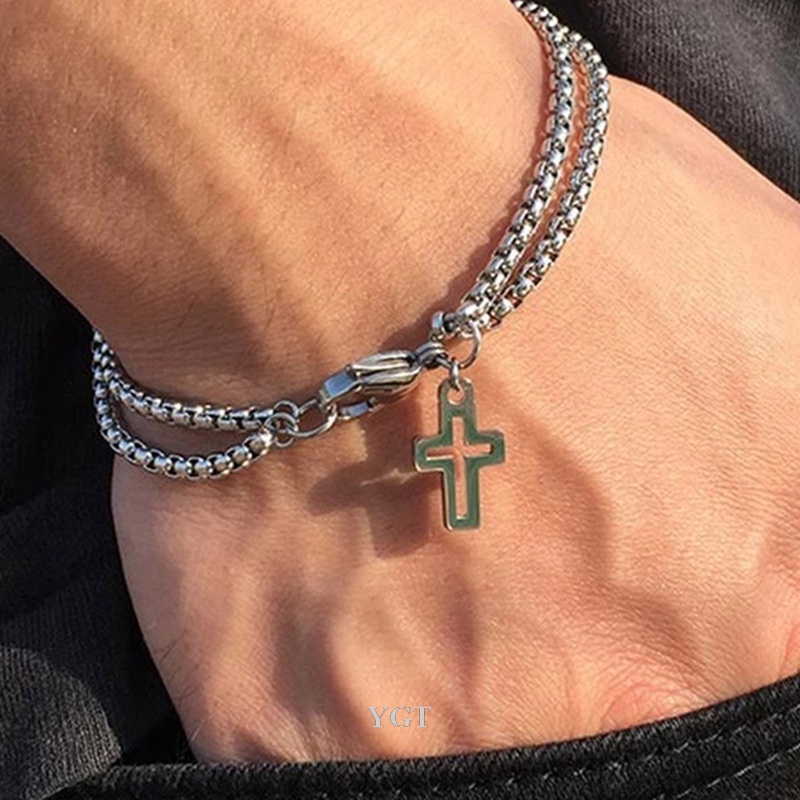 Ygt Vòng Tay Dây Xích Đôi Bằng Thép Titan Có Khóa Càng Cua Thời Trang Mới Cho Nam