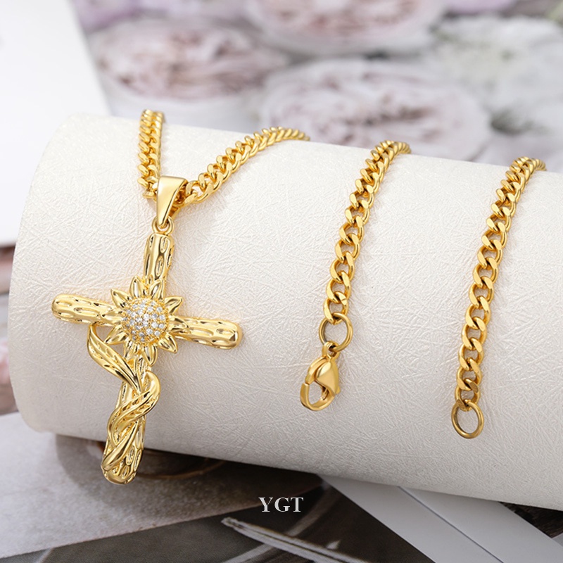 Ygt Vòng cổ Bằng Thép Không Gỉ Mặt Thánh Giá Màu Vàng Hướng Dương Và Thánh Giá Dành Cho Nam Và Nữ