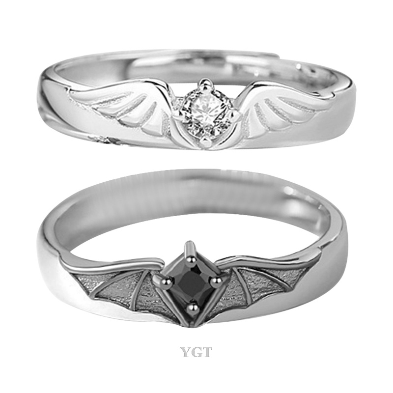 Ygt Mới Nhẫn Cặp Đôi Hình Cánh Thiên Thần Sáng Tạo Có Thể Điều Chỉnh Làm Quà Tặng Trang Sức Cho Cặ
