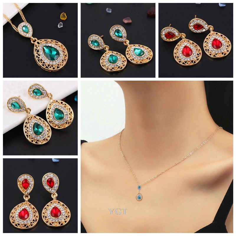 Ygt Bộ Vòng cổ + Bông Tai Dáng Dài Đính Pha Lê Thời Trang Cho Nữ