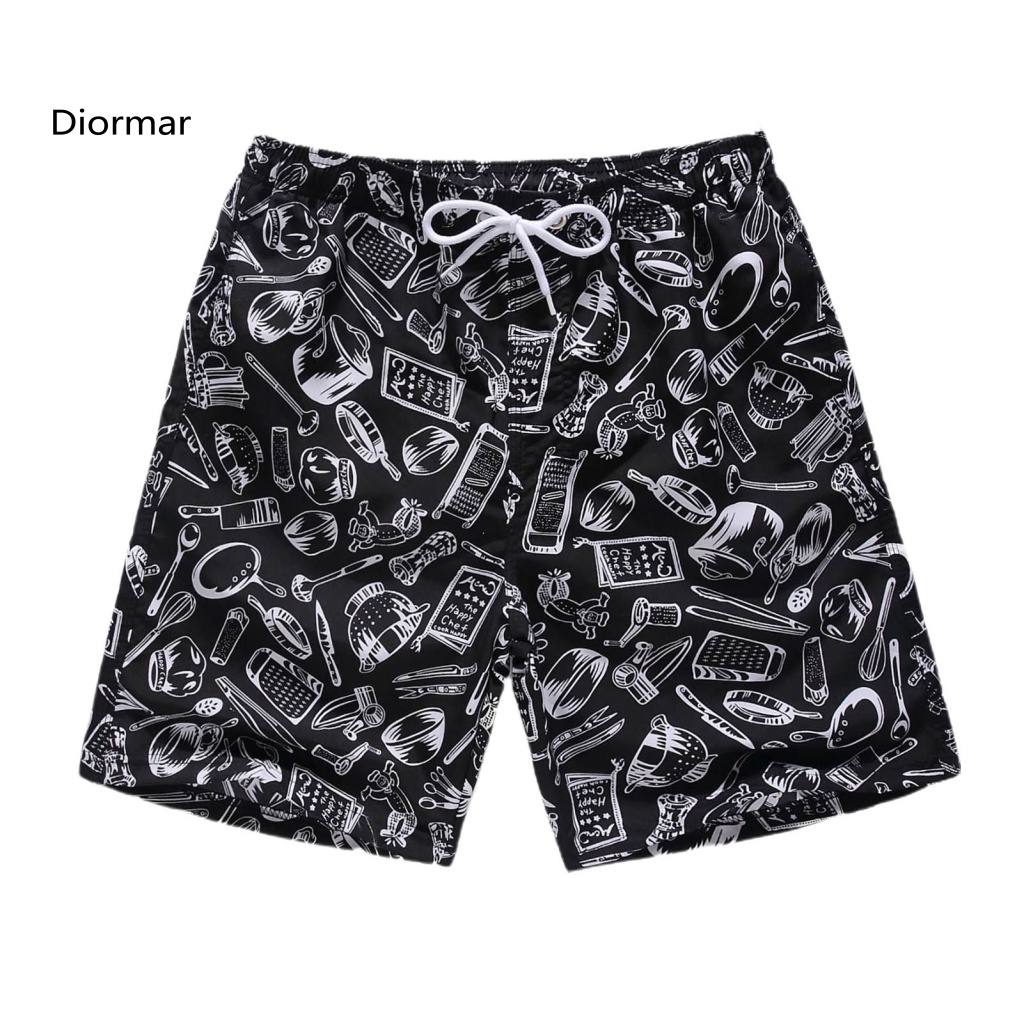 Dio Quần Đùi Dây Rút Co Giãn In Hình Cây Dừa Lướt Sóng Bãi Biển Dài Đến Đầu Gối Cho Nam