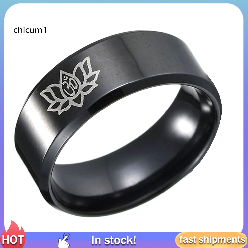 Nhẫn Thép Titan Đơn Giản Họa Tiết Hoa Sen Cho Nam Và Nữ