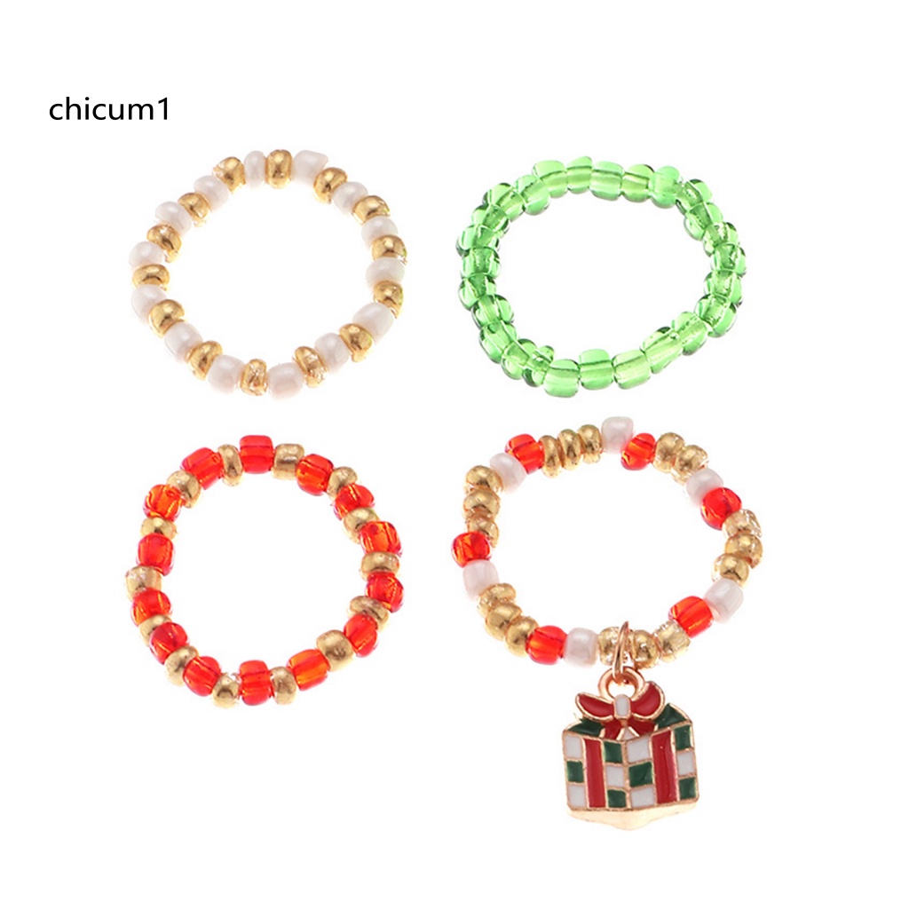 Set 4 Nhẫn Trang Trí Hạt DIY Hình Tuần Lộc Giáng Sinh Dành Cho Bạn Nữ
