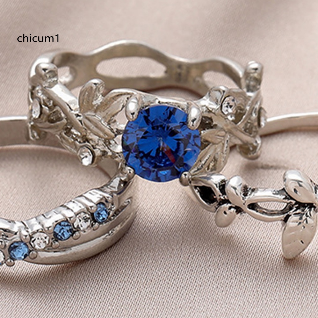 Set 3 Nhẫn Đeo Đốt Ngón Tay Hợp Kim Đính Đá Xinh Xắn Cho Nữ