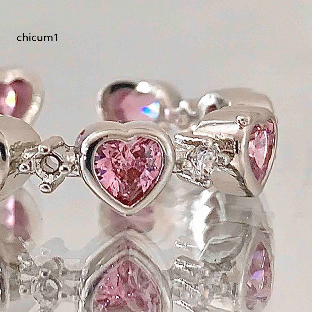 Nhẫn Hở Hình Trái Tim Đính Đá Pha Lê Nhân Tạo Màu Hồng Xinh Xắn Thời Trang Cho Nữ