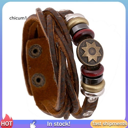 Vòng Tay Da Bện Nhiều Lớp Phong Cách Vintage Cho Nam