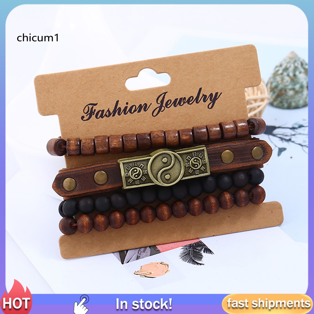 Set 4 Vòng Tay Da Nhiều Lớp Xỏ Hạt Đơn Giản Dễ Sử Dụng