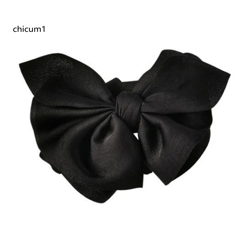 Kẹp Tóc Càng Cua Đính Nơ Lớn Màu Trơn Hai Lớp Chống Trượt Có Răng Lược Siêu Nhẹ Cho Nữ