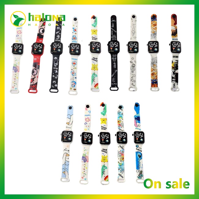 Đồng Hồ Điện Tử Đeo Tay Mặt Vuông Có Đèn Led In Hoạt Hình Halo Dành Cho Học Sinh