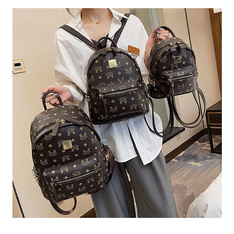 Chuwanglin Ba Lô Da Nhỏ / Vừa / Nhỏ Đính Đinh Tán In Họa Tiết Vintage Cho Nữ