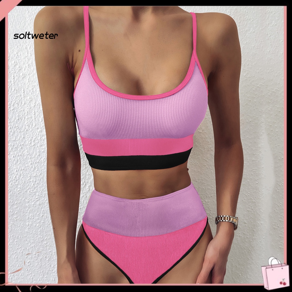 Bộ Bikini 2 Mảnh Có Dây Điều Chỉnh Màu Sắc Lưng Cao Cho Nữ