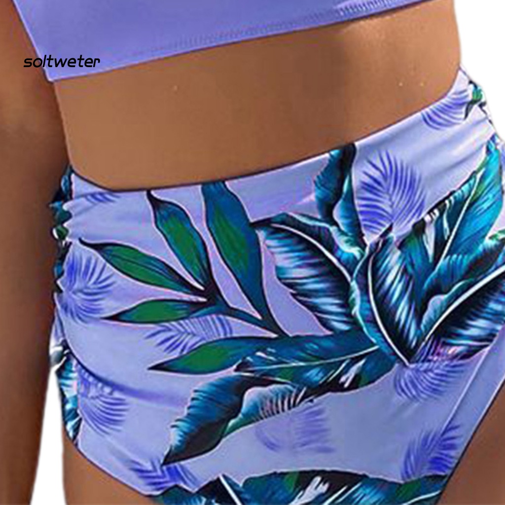 Bộ Đồ Bơi Bikini Hai Mảnh Lưng Cao Có Đệm Ngực In Họa Tiết Lá Cây Dành Cho Nữ