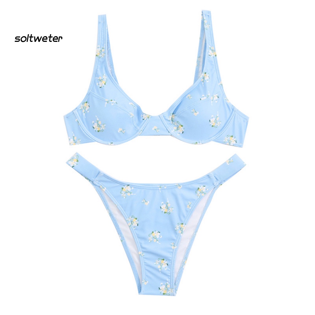 Bộ Đồ Bơi Bikini 2 Mảnh Hở Vai Họa Tiết Hoa Quyến Rũ Cho Nữ