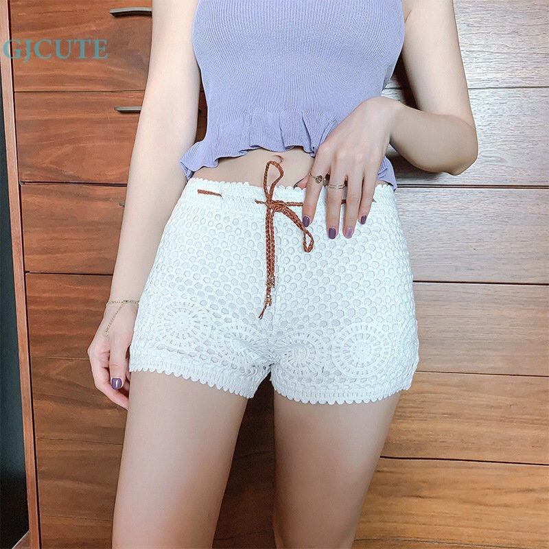 Gjocute Quần Short Dây Rút An Toàn Đi Biển Phối Ren Hoa Khoét Rỗng Kiểu Bohemia Giản Dị WTD