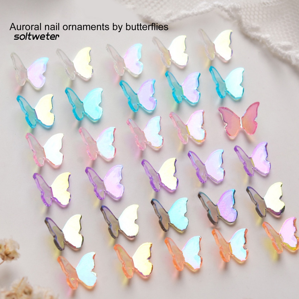 Bộ 30 Phụ Kiện Trang Trí Móng Tay Hình Bướm 3D Nhiều Màu Sắc
