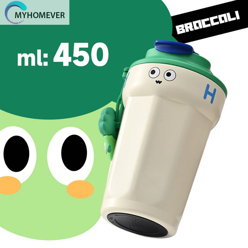 Bình Nước 450ML Bằng Thép Không Gỉ In Họa Tiết Hoạt Hình Dễ Thương Tiện Dụng Mang