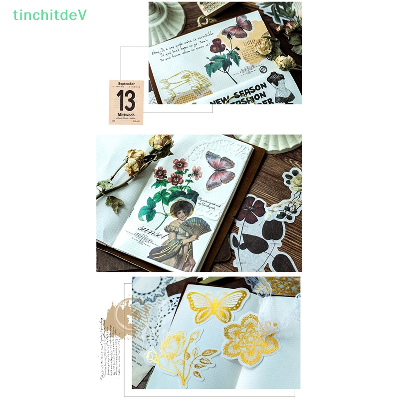 [TinchitdeV] Gói 60 Miếng Dán Trang Trí Sổ Nhật Ký Hình Đầu Lâu Hoa Lá Kiểu Vintage