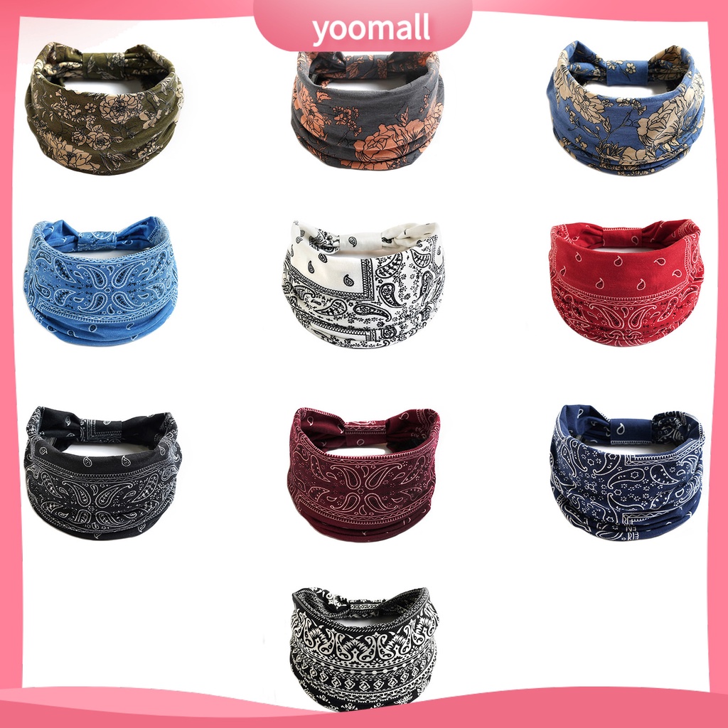 Băng Đô Cài Tóc Bản Rộng Chống Trượt Thấm Hút Mồ Hôi In Họa Tiết Hoa Phong Cách Bohemia Cho Nữ