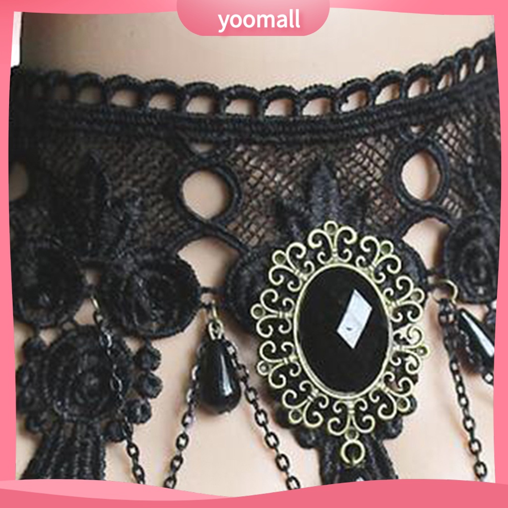 Vòng Cổ Choker / Vòng Tay / Bông Tai Ren Hoa Đính Đá Giả Phong Cách Gothic Punk