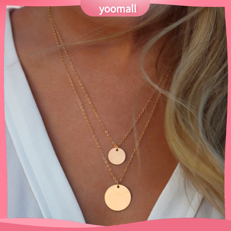 [YM] Vòng cổ Kép Mặt Hình Học Vàng Đồng Đính Kim Sa Quyến Rũ Phong Cách Retro Cho Nữ