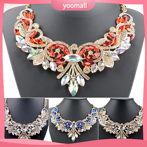 [YM] Vòng Cổ Choker Hình Hoa Đính Kim Cương Giả Nhiều Màu Sắc