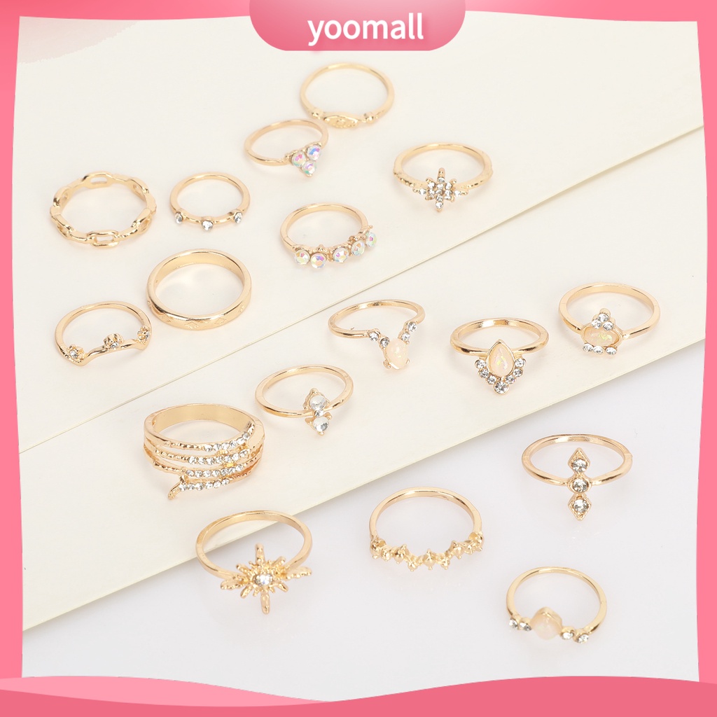 Bộ 17 Nhẫn Đính Đá Nhân Tạo Phong Cách Bohemian Thời Trang Dành Cho Nữ