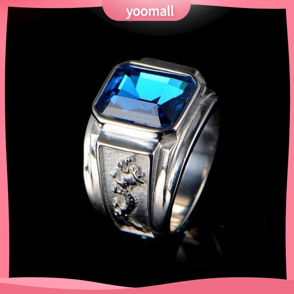 Nhẫn Mặt Vuông Chạm Khắc Hình Rồng Bằng Đồng Đính Đá Cổ Điển Cho Nam