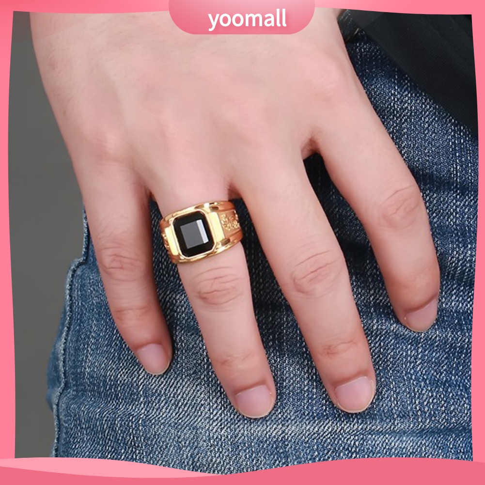 Nhẫn Mặt Vuông Chạm Khắc Hình Rồng Bằng Đồng Đính Đá Cổ Điển Cho Nam